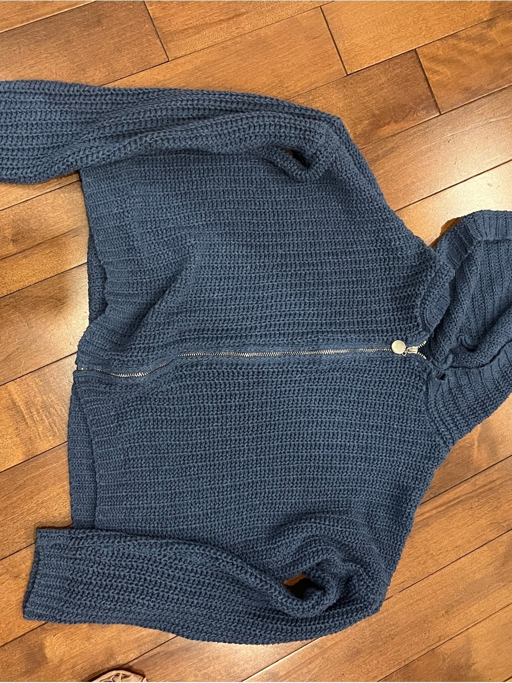 SHEIN Navy Zip-Up Knit Hoodie Sweater